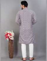 Lilac Embroidered Men Kurta Pajama