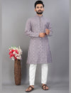 Lilac Embroidered Men Kurta Pajama