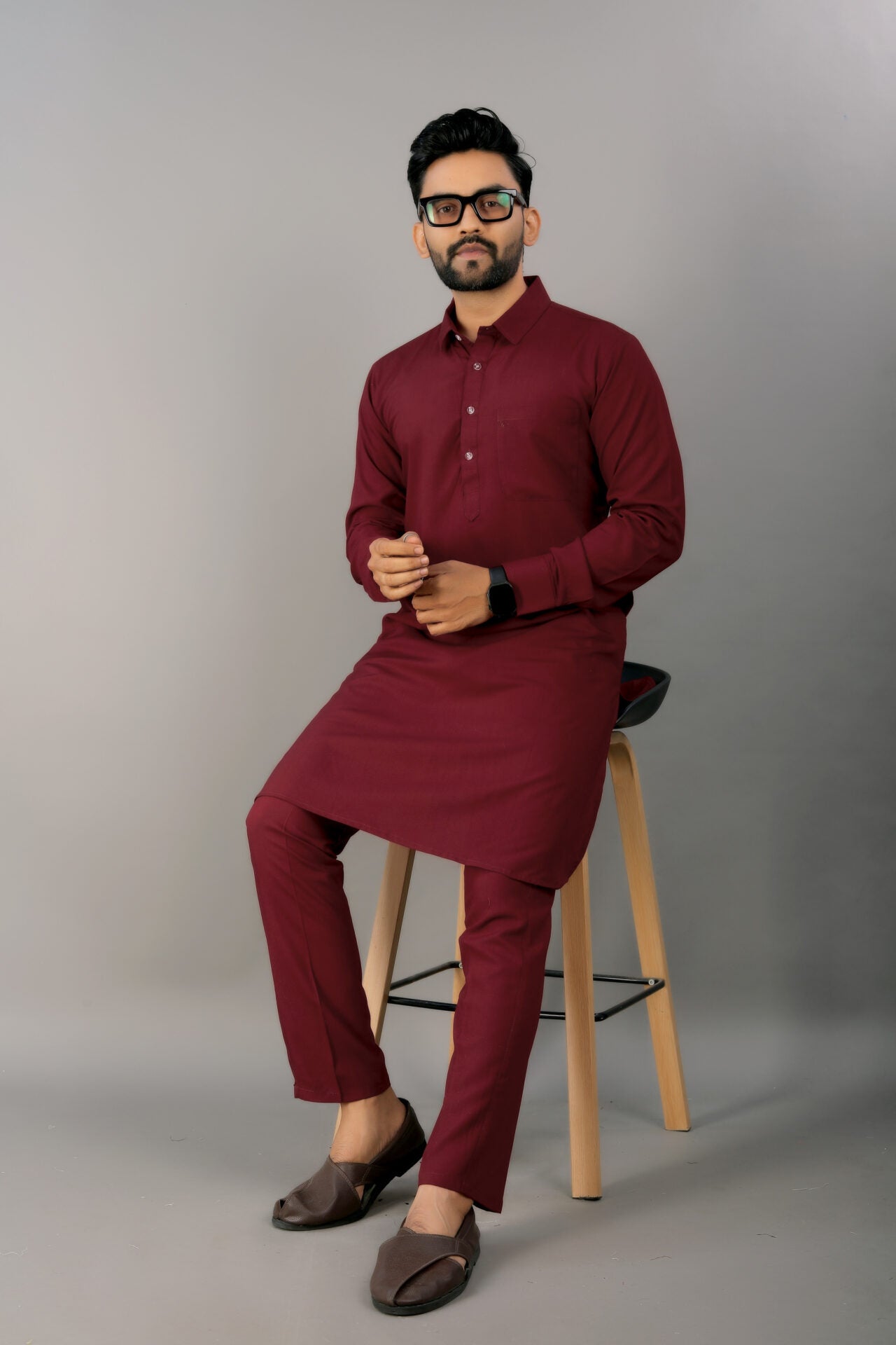 Maroon High-Quality Cotton Punjabi Kurta Pajama