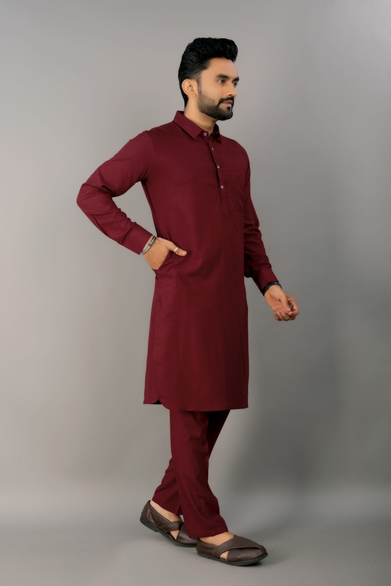 Maroon High-Quality Cotton Punjabi Kurta Pajama