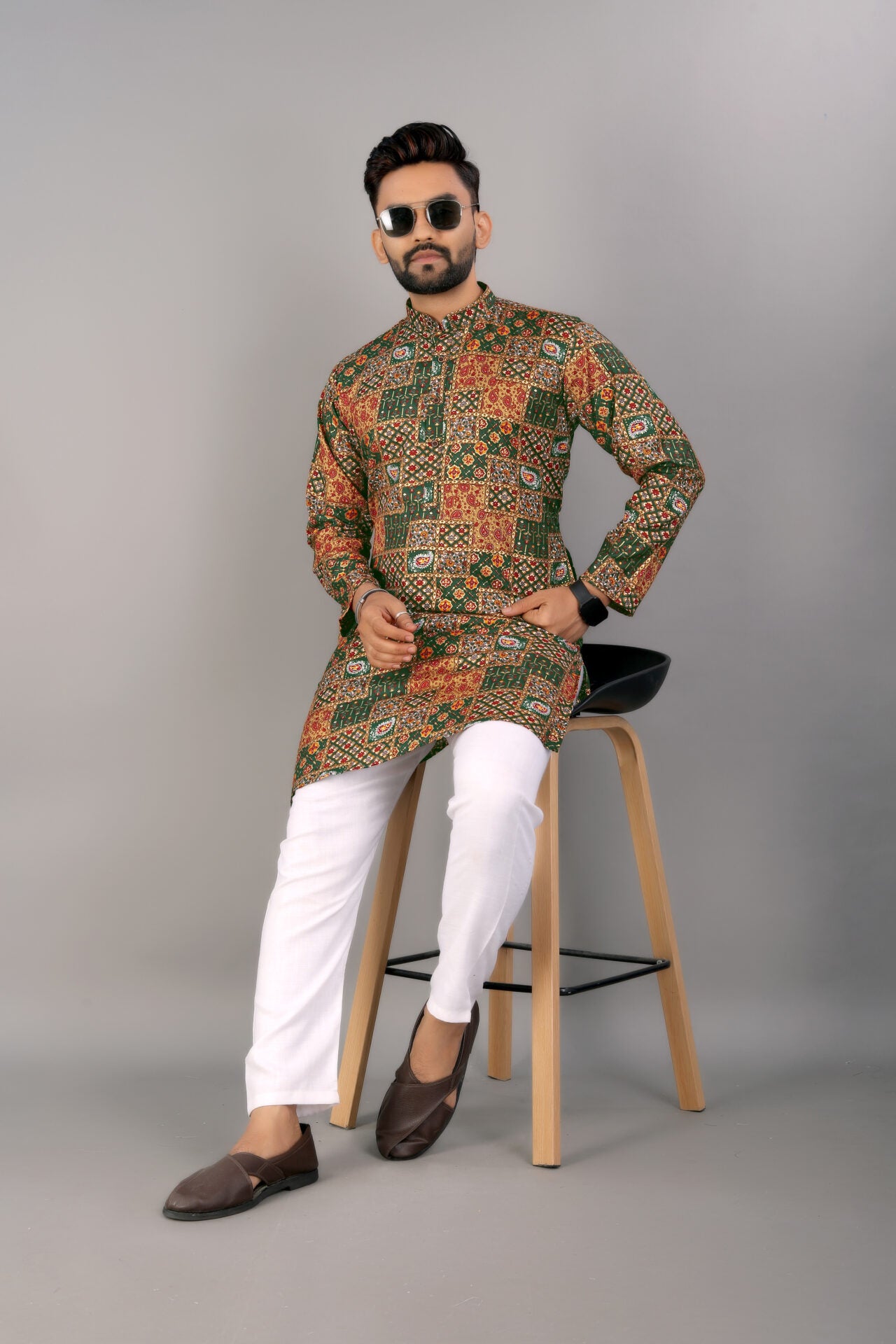 Printed Green kurta with foil print