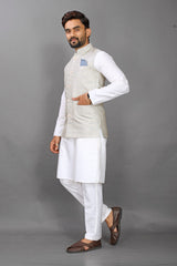 Light Grey Jacqurd Nehru Jacket