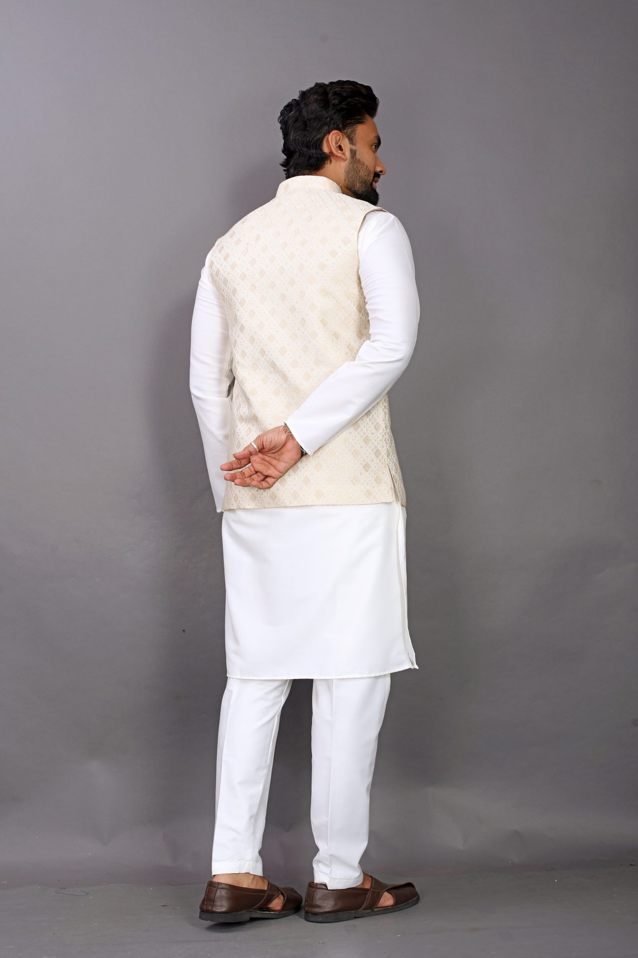 Golden Jacquard Nehru Jacket