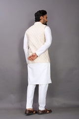Golden Jacquard Nehru Jacket