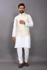 Golden Jacquard Nehru Jacket