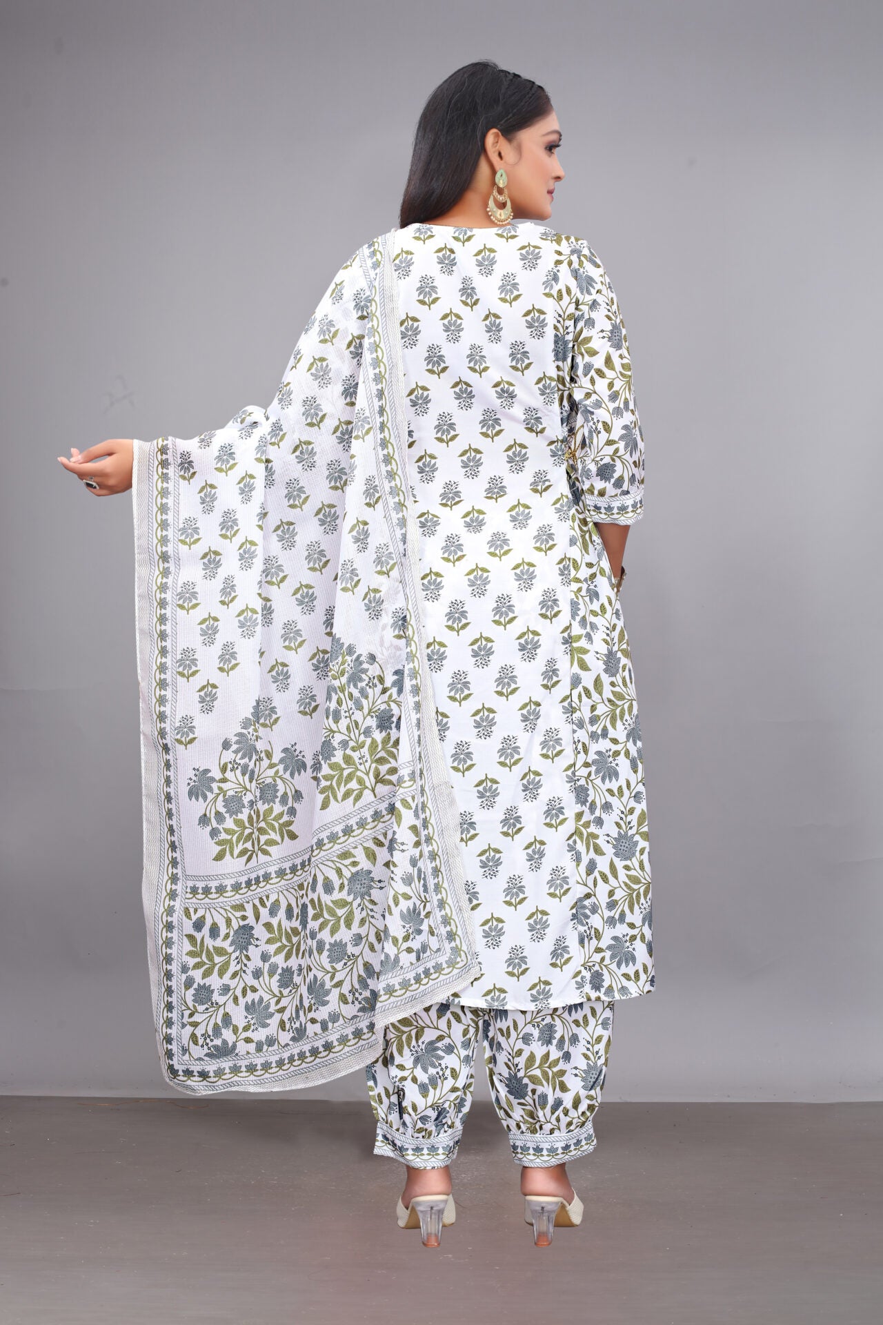 White Rayon Printed Suit Women