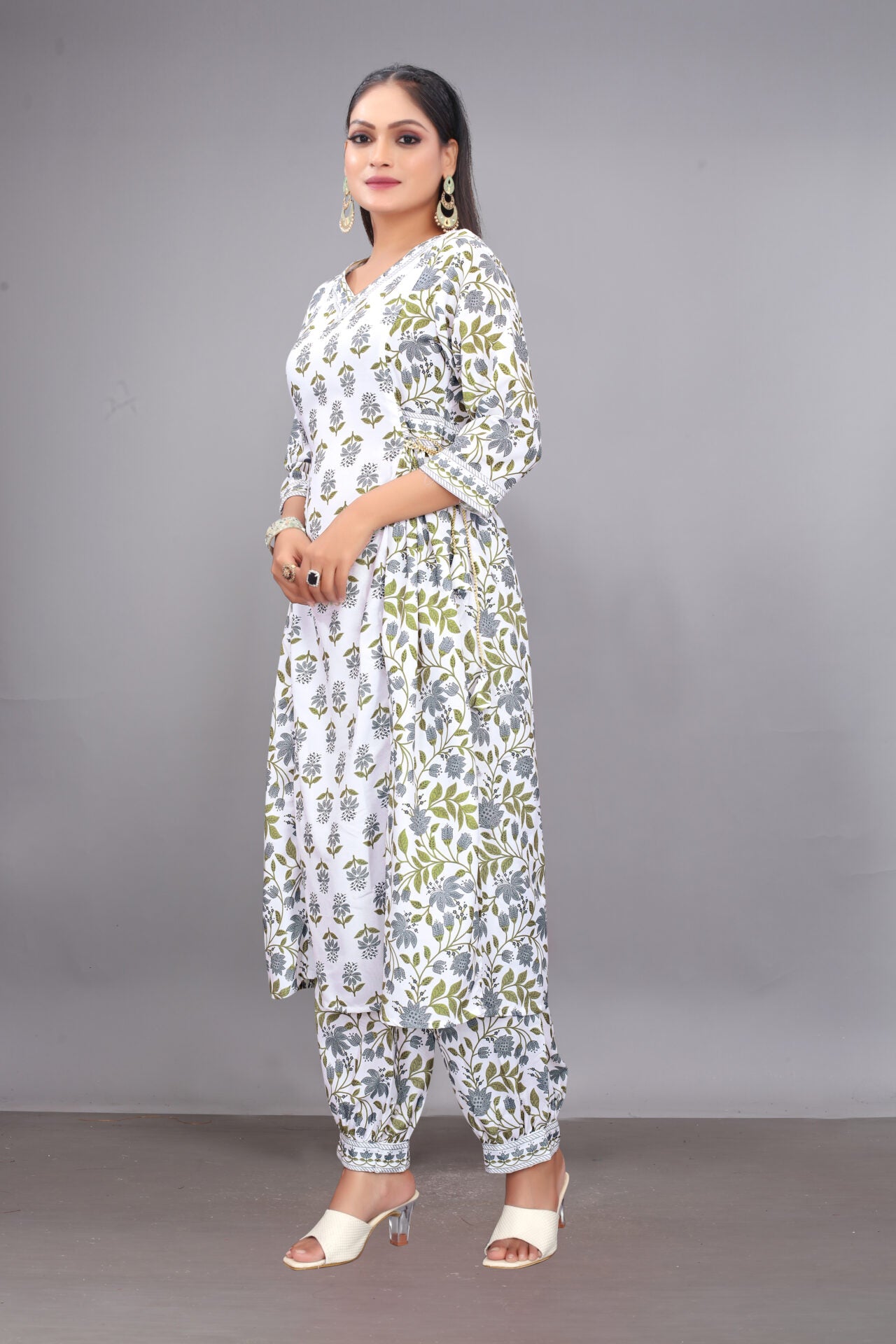 White Rayon Printed Suit Women