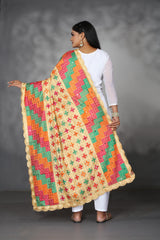 Golden Embroidered Phulkari Dupatta