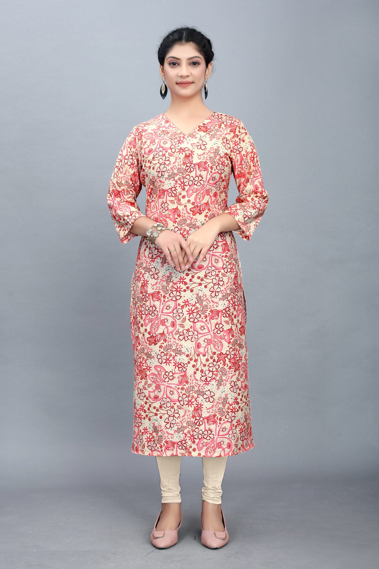 Floral Print Crepe Straight Kurta