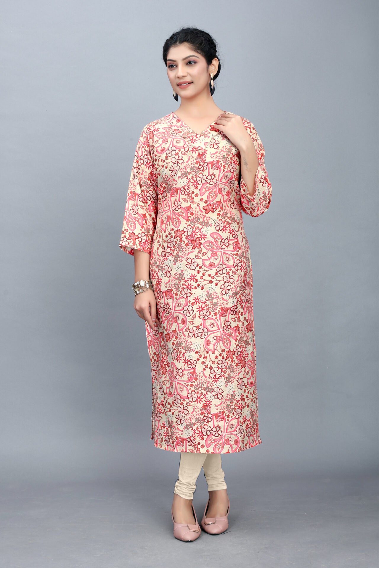 Floral Print Crepe Straight Kurta