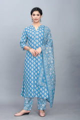 Printed Kurta Pant with Golden Patta Dupatta Set