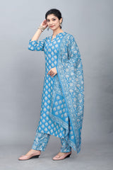 Printed Kurta Pant with Golden Patta Dupatta Set