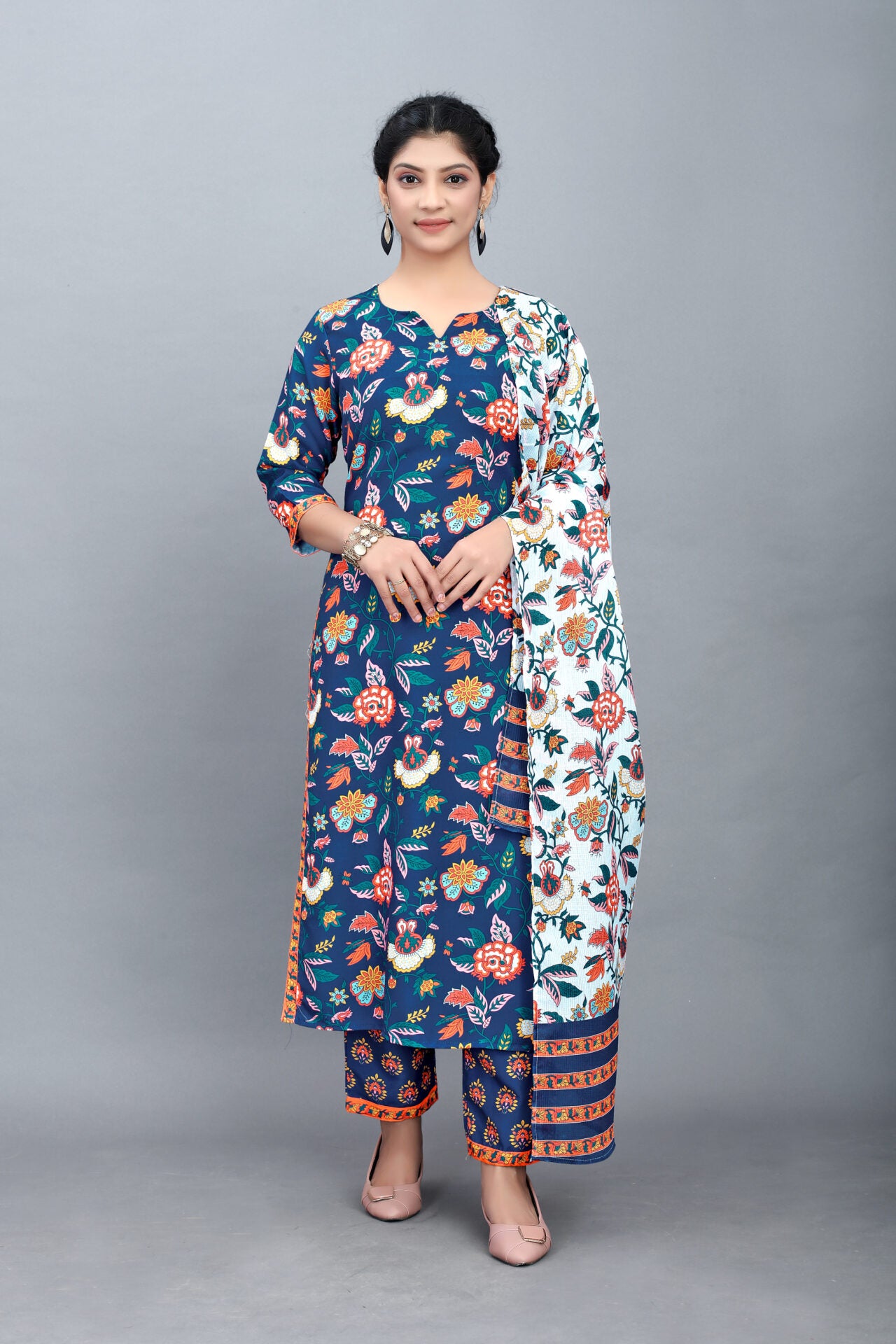 Blue Printed Kurti Set Women