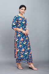 Blue Printed Kurti Set Women