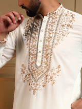 Mens White Embroidered Kurta Pajama