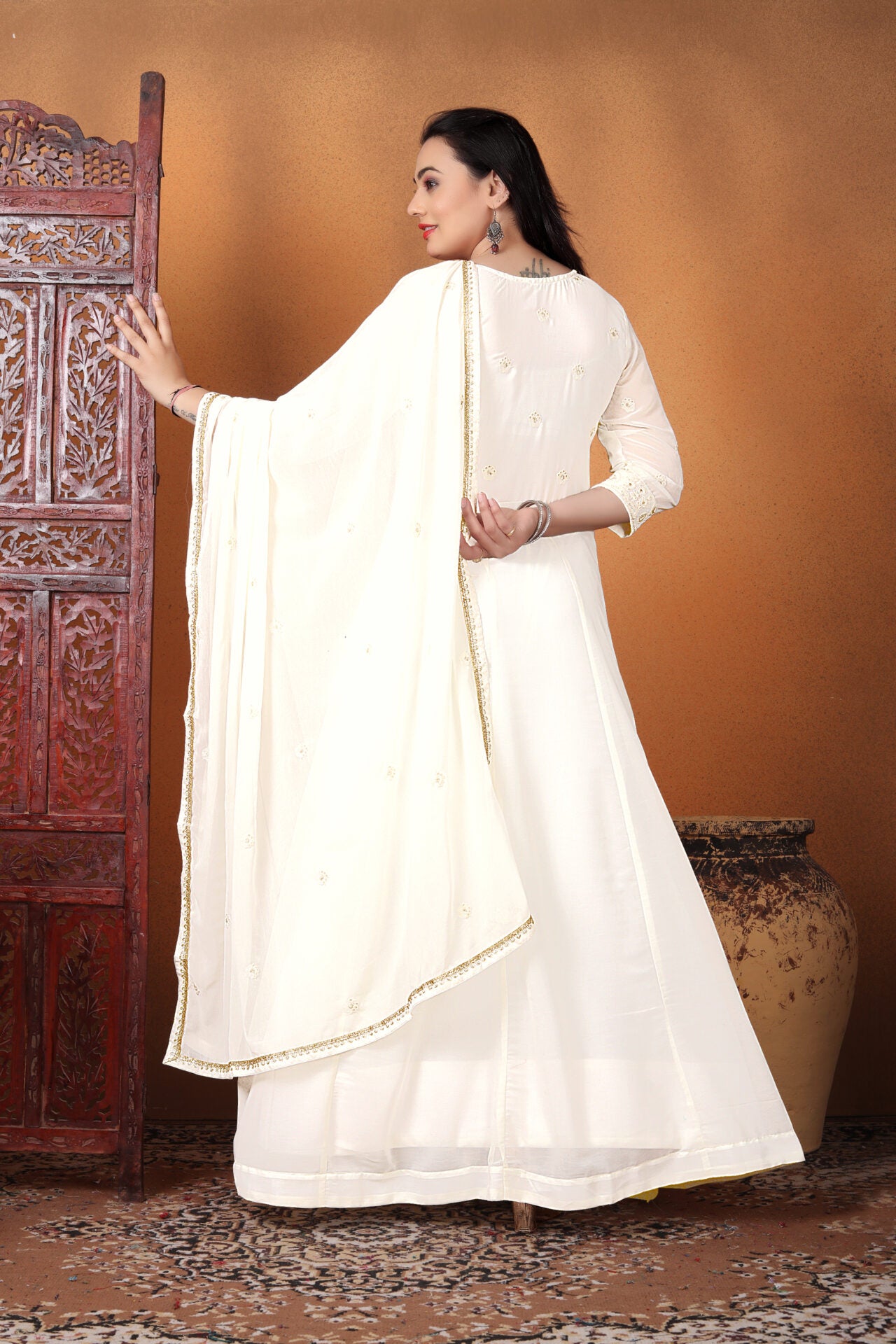 White Chikankari Anarkali Women
