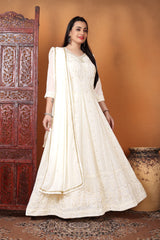 White Chikankari Anarkali Women