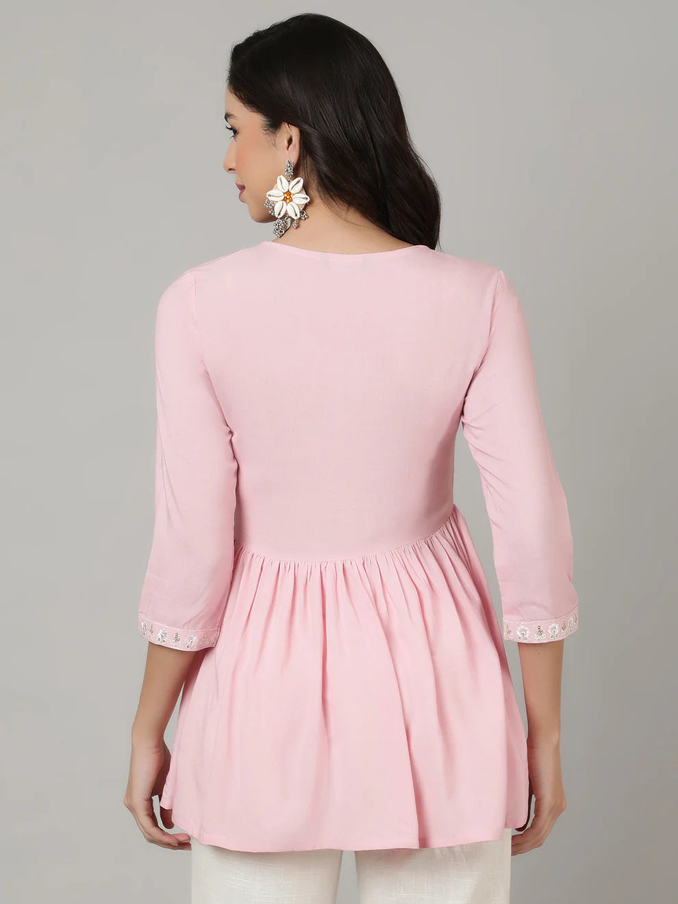 Pink Cotton Short Kurti Top