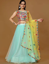 rainbow sky blue lehenga for women