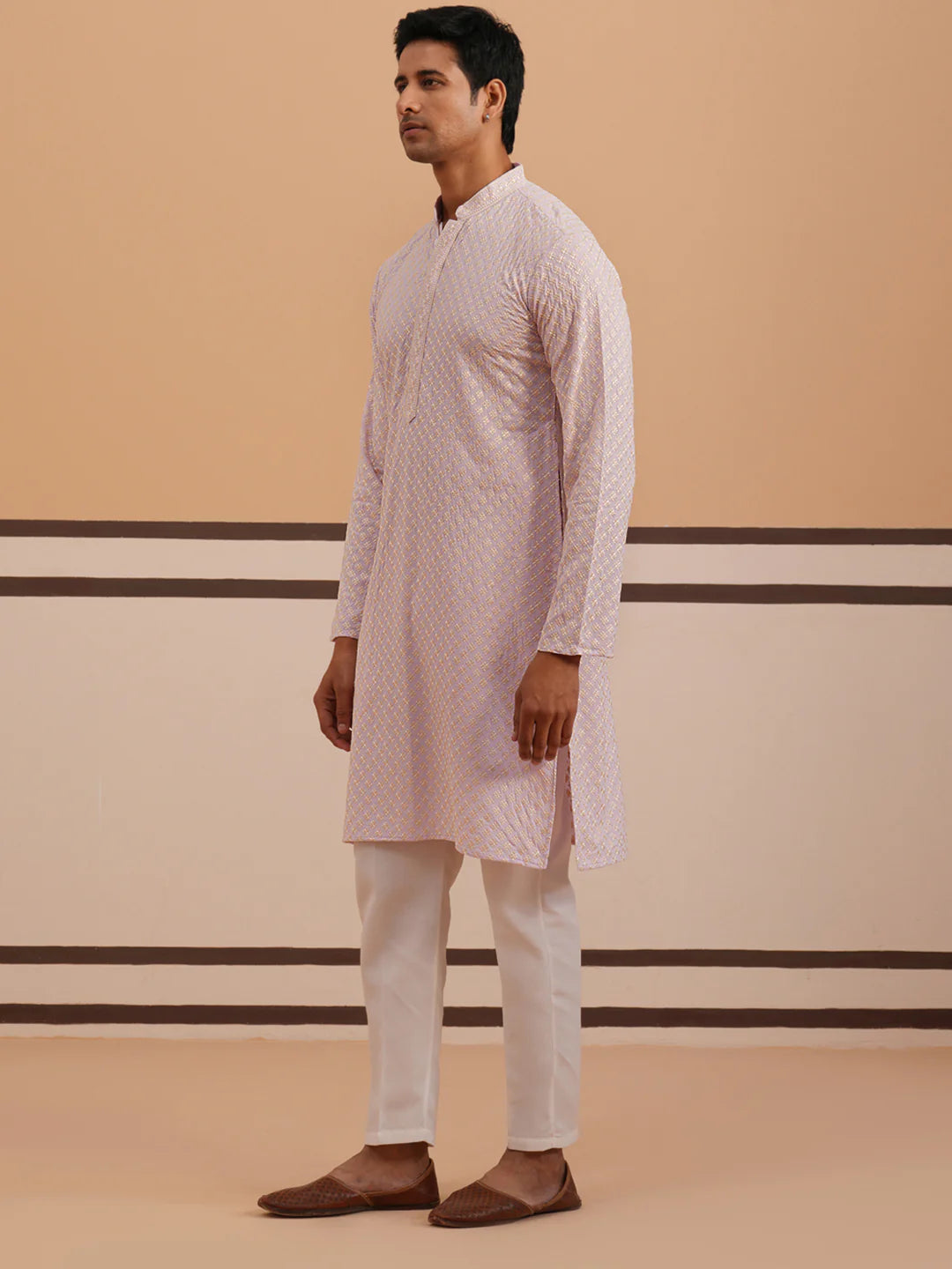 Purple Rayon Embroidered Kurta Pyjama