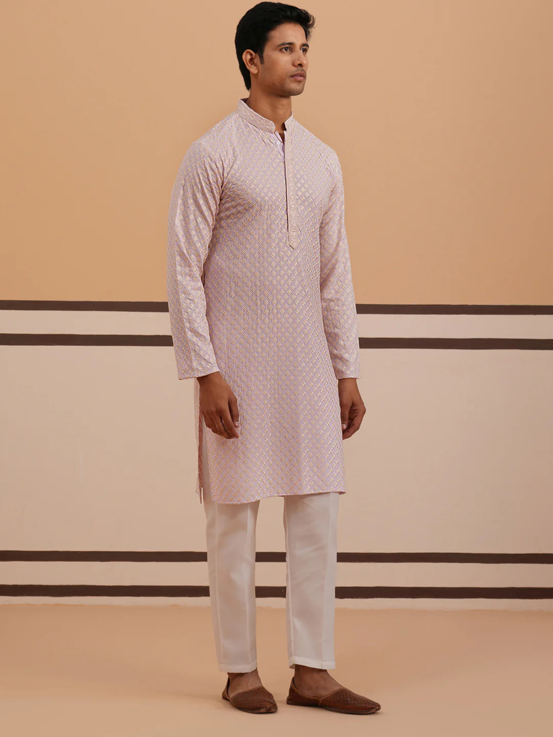Purple Rayon Embroidered Kurta Pyjama