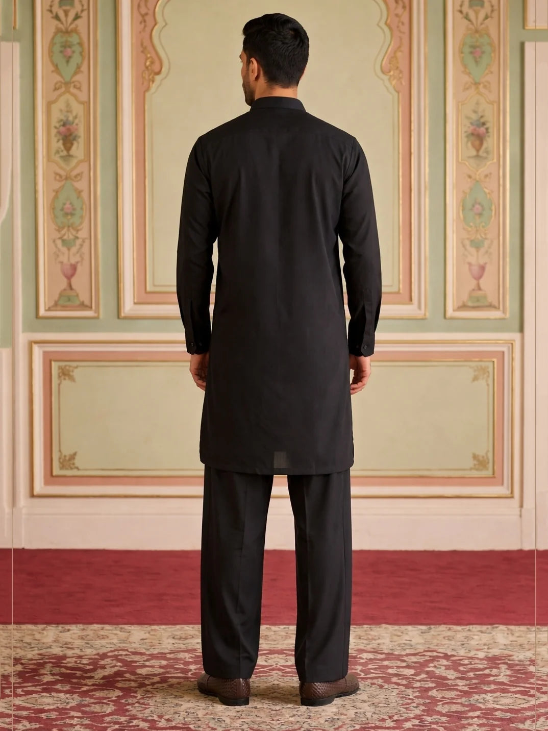 Premium Embroidery Pathani Kurta Set Black
