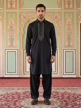 Premium Embroidery Pathani Kurta Set Black