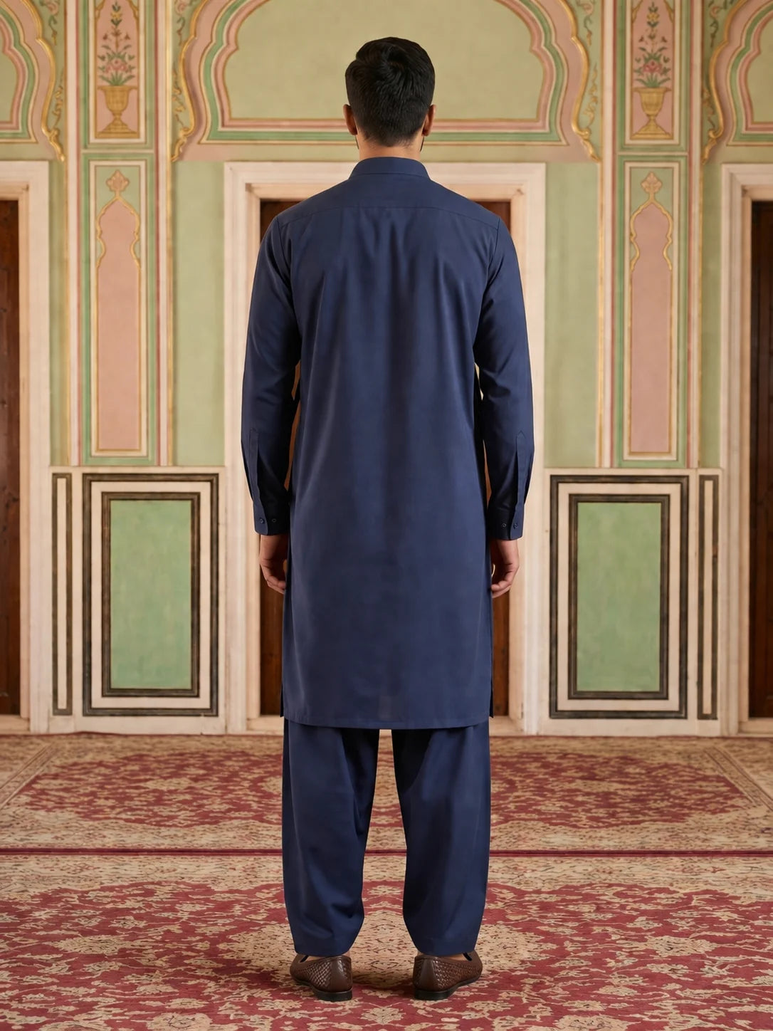 Blue Embroidery Pathani Kurta Set