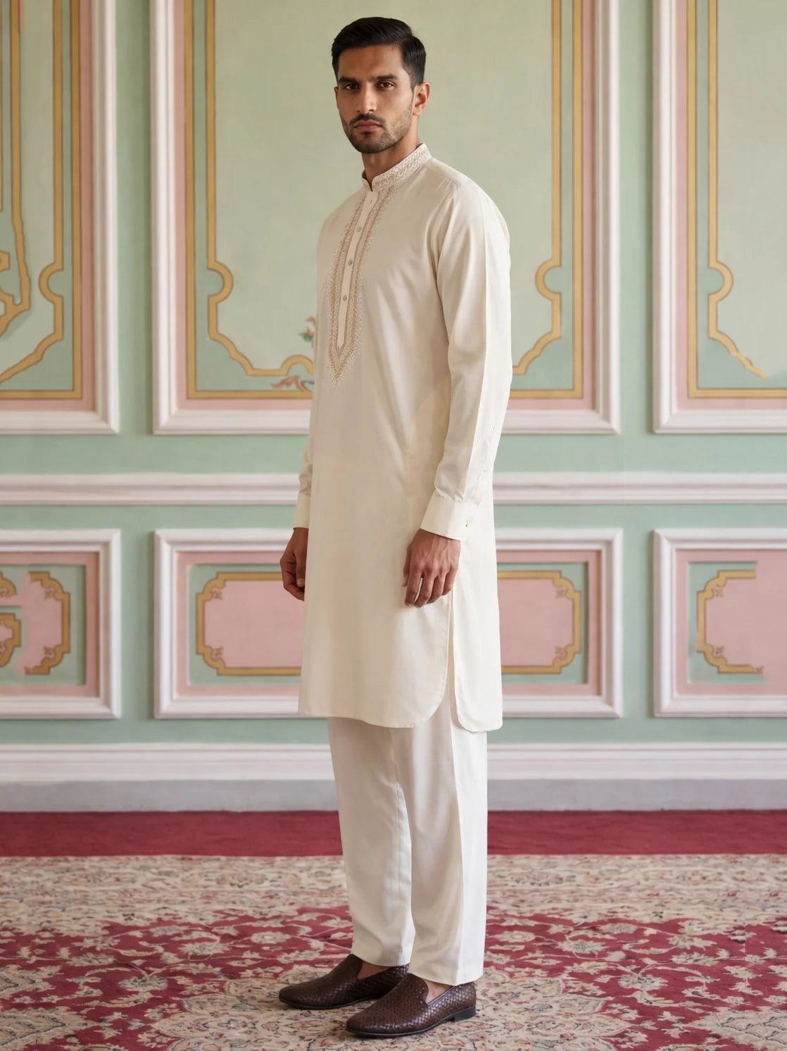 Premium Embroidery White Pathani Kurta Set