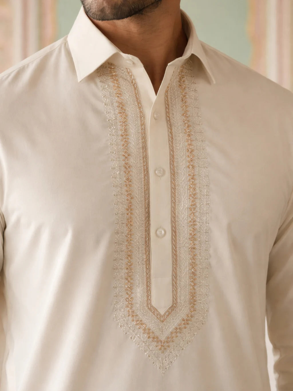 Premium Embroidery White Pathani Kurta Set