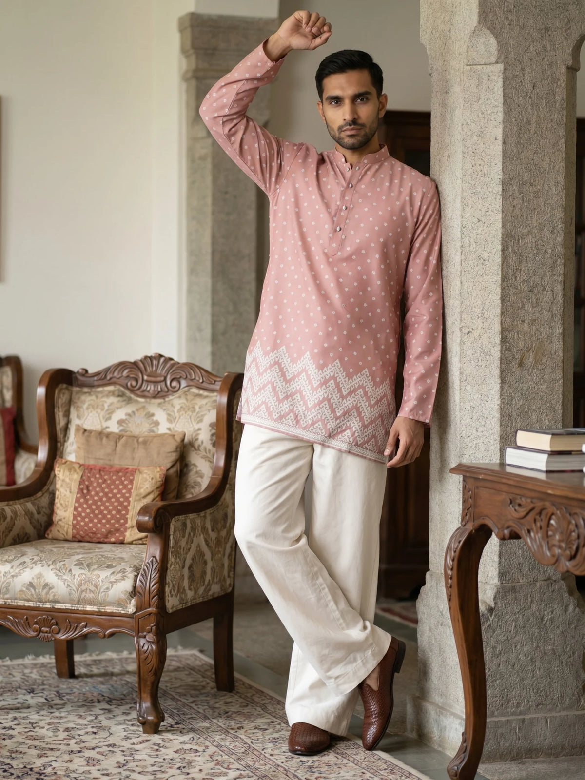 Mens Pink Short Kurta