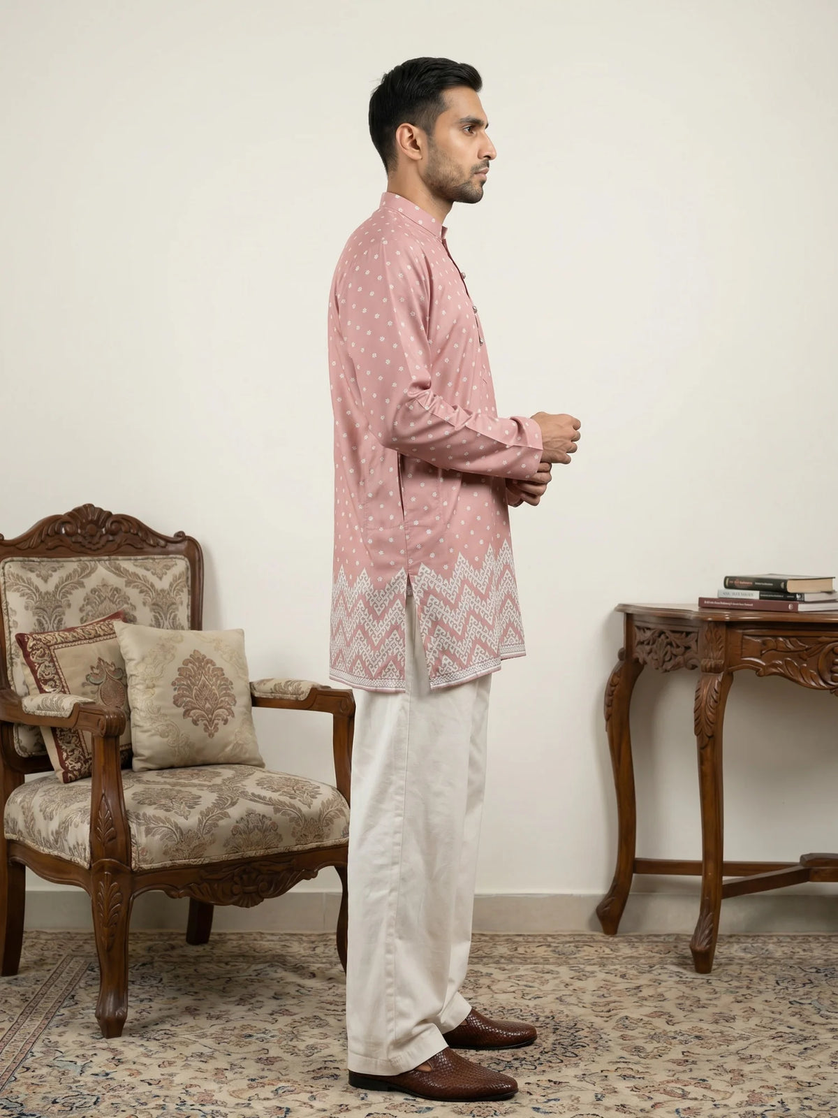 Mens Pink Short Kurta
