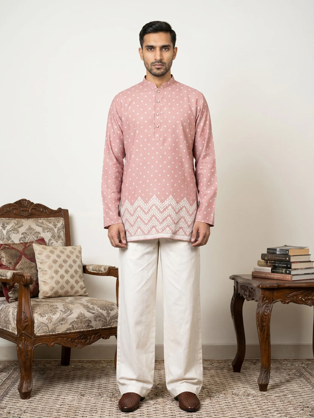 Mens Pink Short Kurta