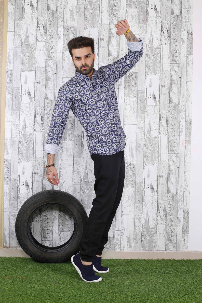 Blue Cotton Male Short Kurta