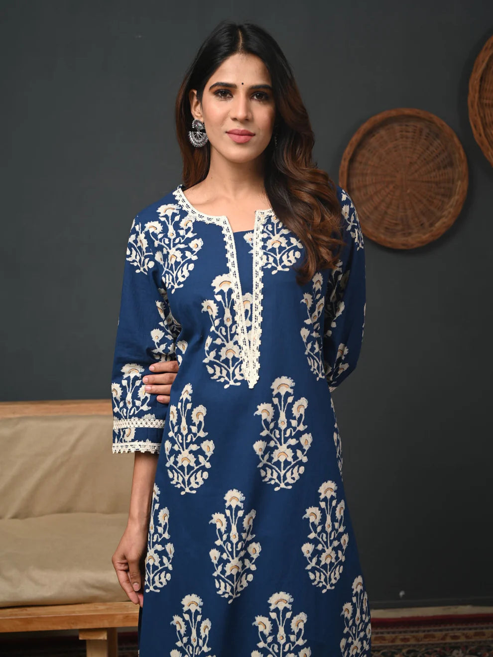 Printed Cotton Blue Kurta