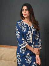 Printed Cotton Blue Kurta
