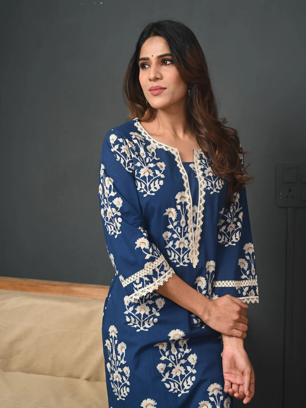 Printed Cotton Blue Kurta