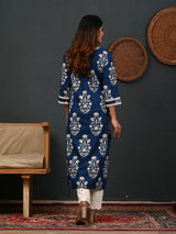 Printed Cotton Blue Kurta