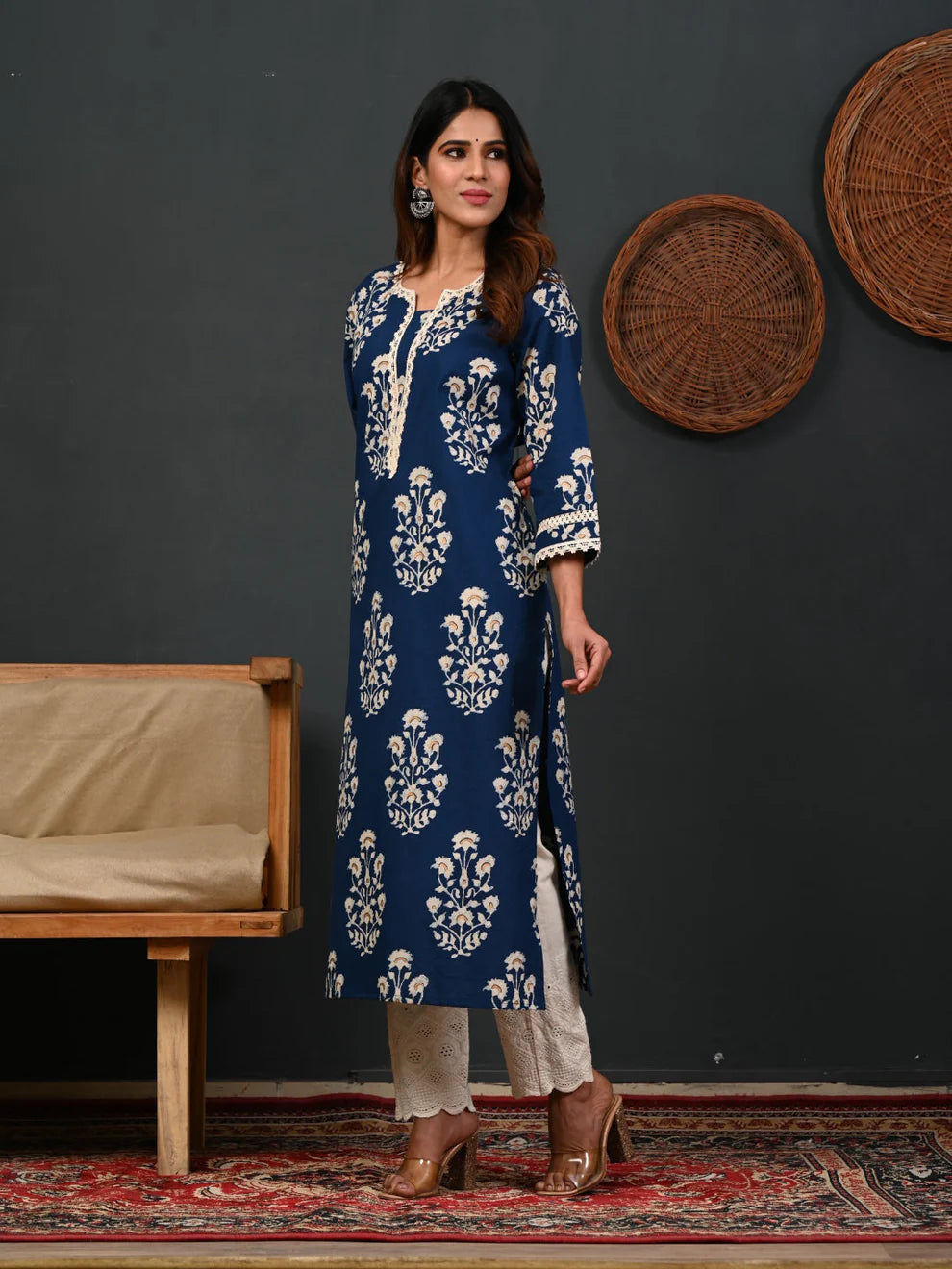 Printed Cotton Blue Kurta