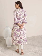 V Neck Embroidered Viscose Rayon Purple Kurta