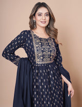 Blue Nayra Cut Kurti Suit Close Up