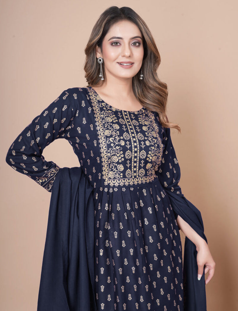 Blue Nayra Cut Kurti Suit Close Up