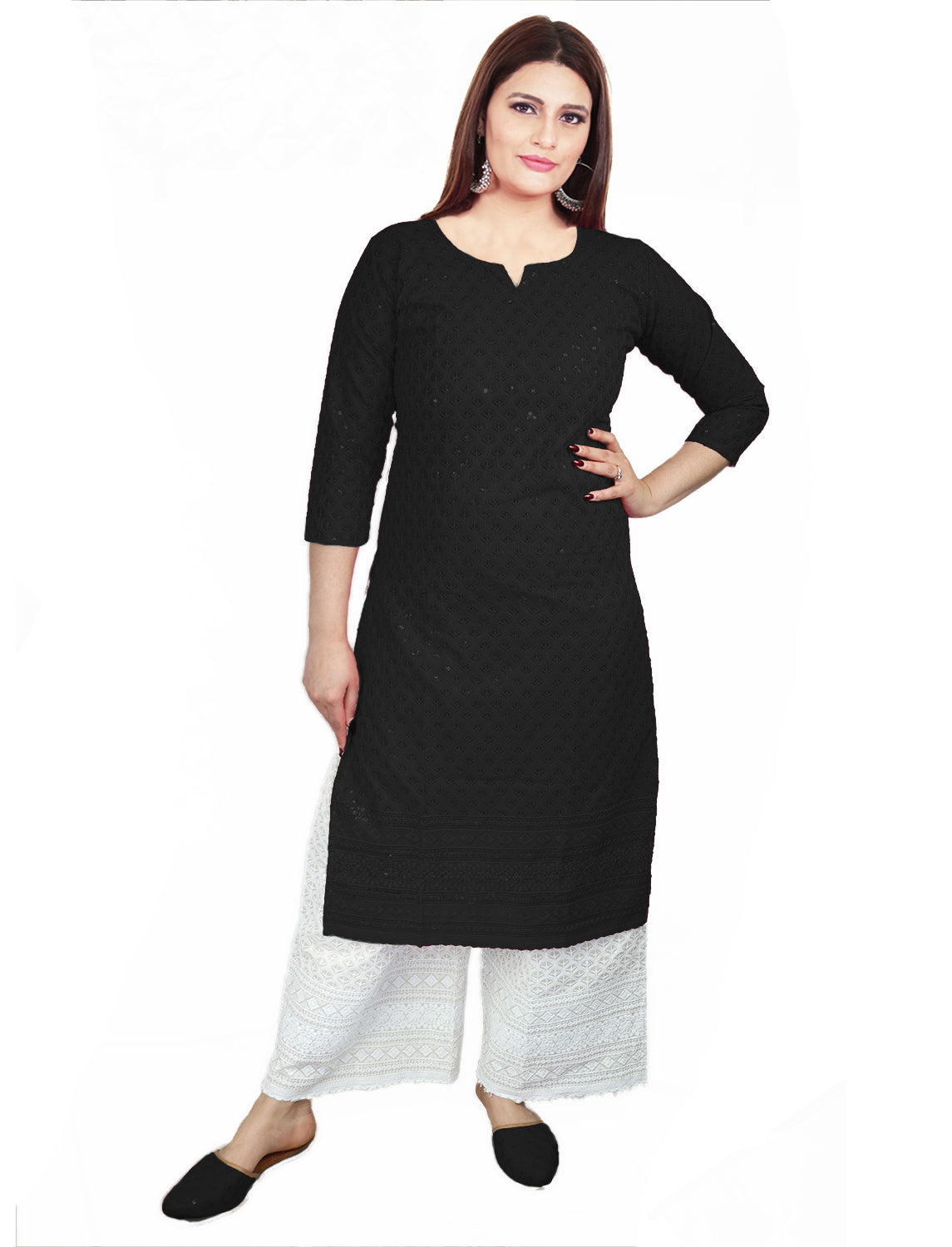 Chikankari Kurti Plazzo Set - Black