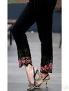 Straight Pant With Net And Floral Detailing - Black