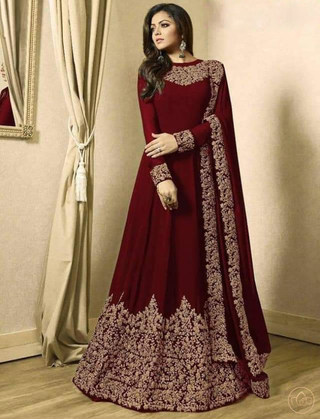 Embroidered Maroon Anarkali Gown