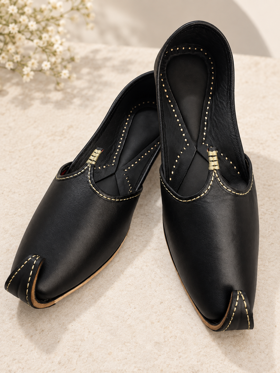 Black Punjabi tilla leather jutti khussa for men