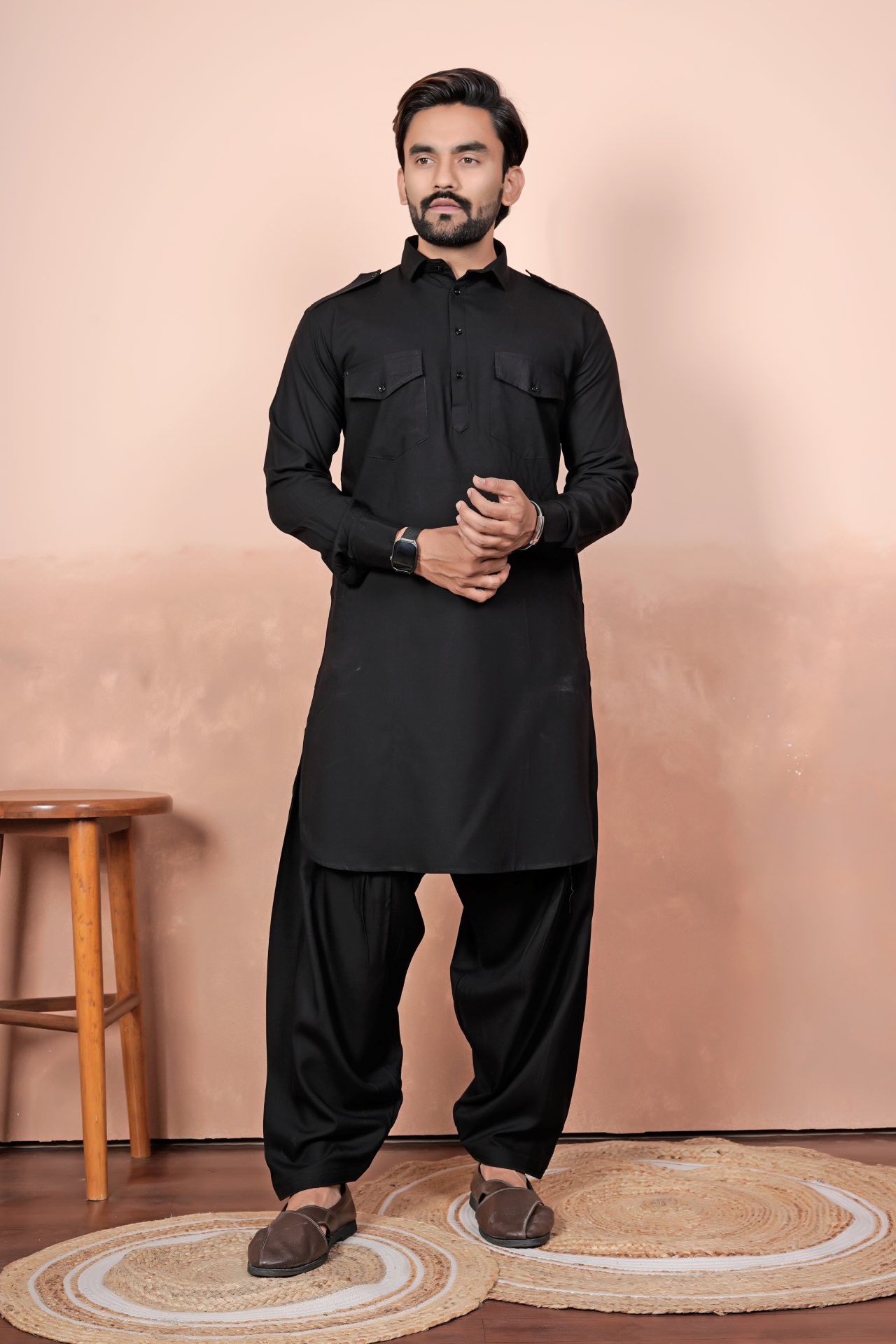 Black Pathani Kurta Pajama - High Quality