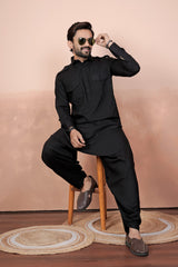 Black Pathani Kurta Pajama - High Quality