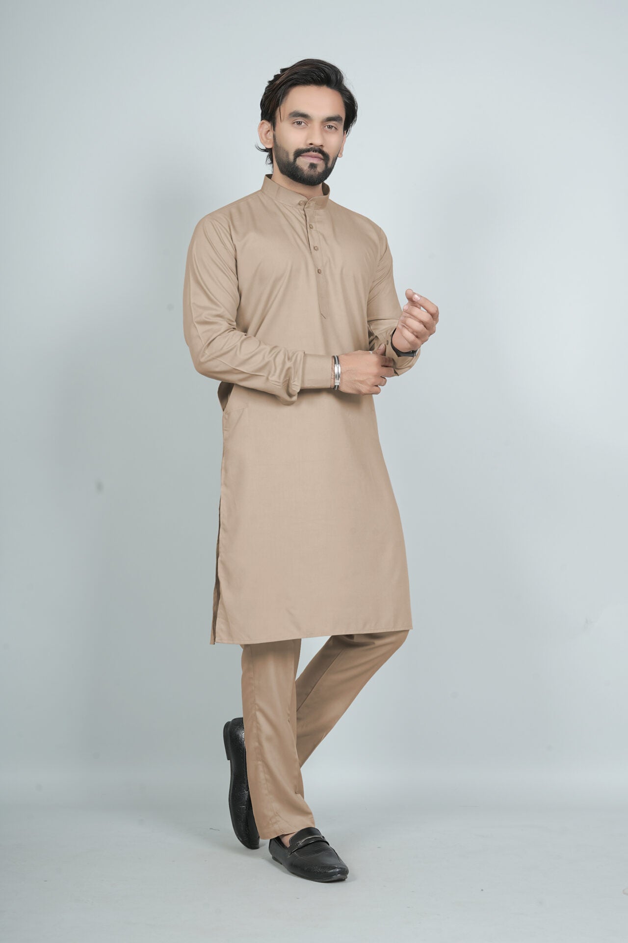 Beige Ban Collar Kurta Pajama