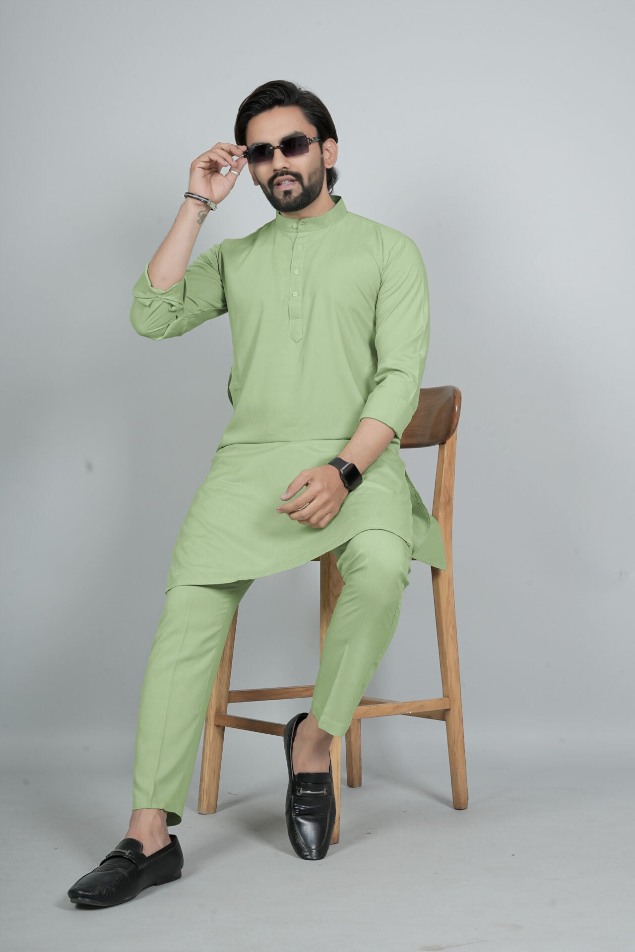 Ban Collar Mint Kurta Pajama